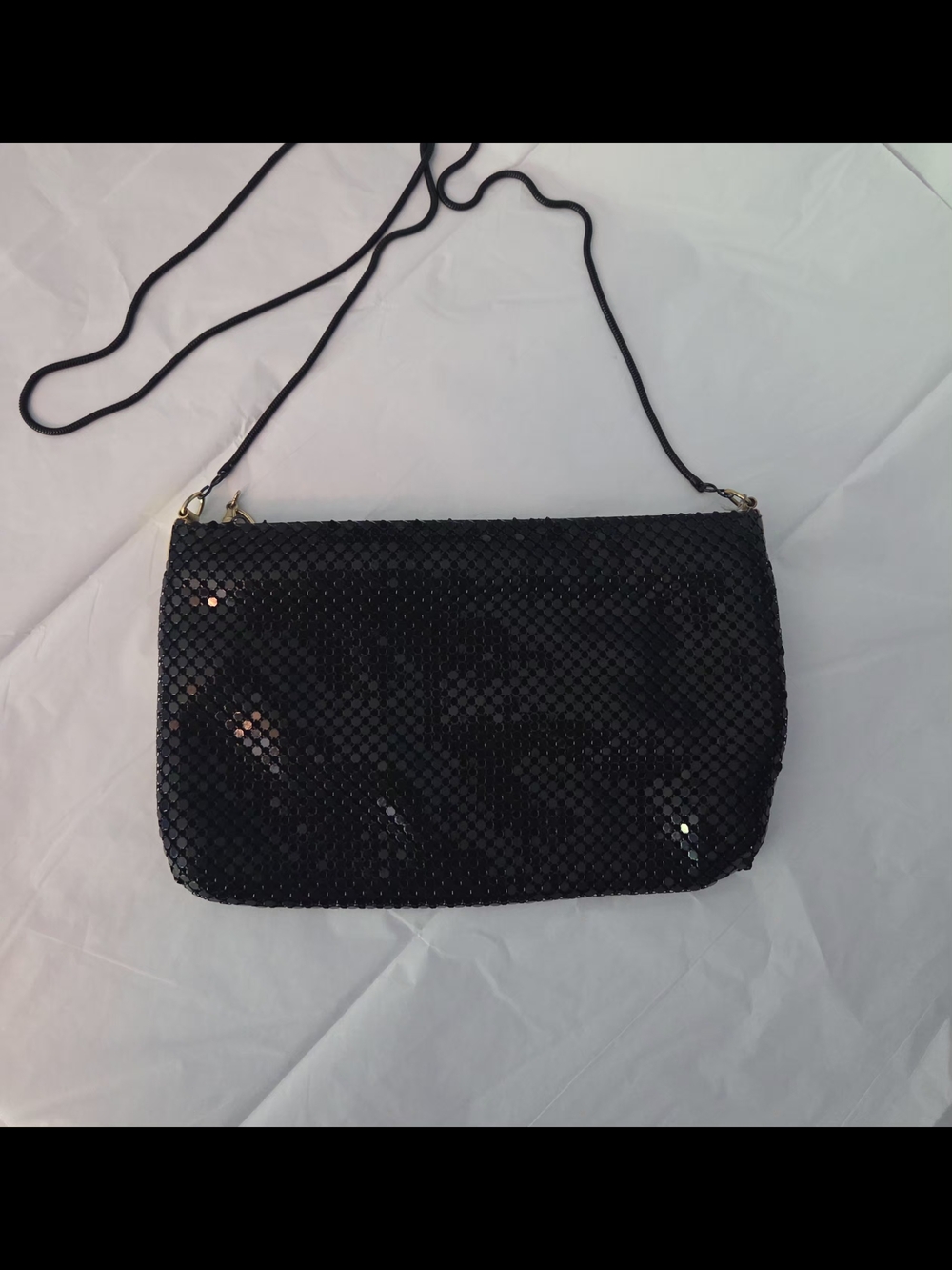 Vintage Pacific Connections Black Mesh Metallic Evening Bag Purse Chain Lined